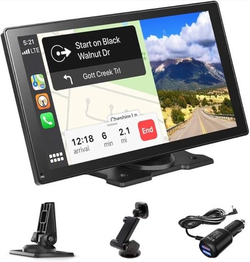 Portable Carplay Screen,Wireless Carplay & Android Auto Touch Screen,Car Stereo with Mirror Link,Bluetooth,GPS Navigation,FM,AUX,Voice Control(Portabl