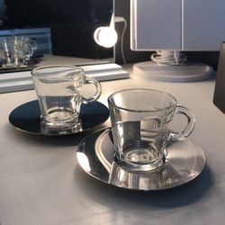 NESPRESSO Set of 2 Glass Vertuo Espresso Cup & Saucer Brand New