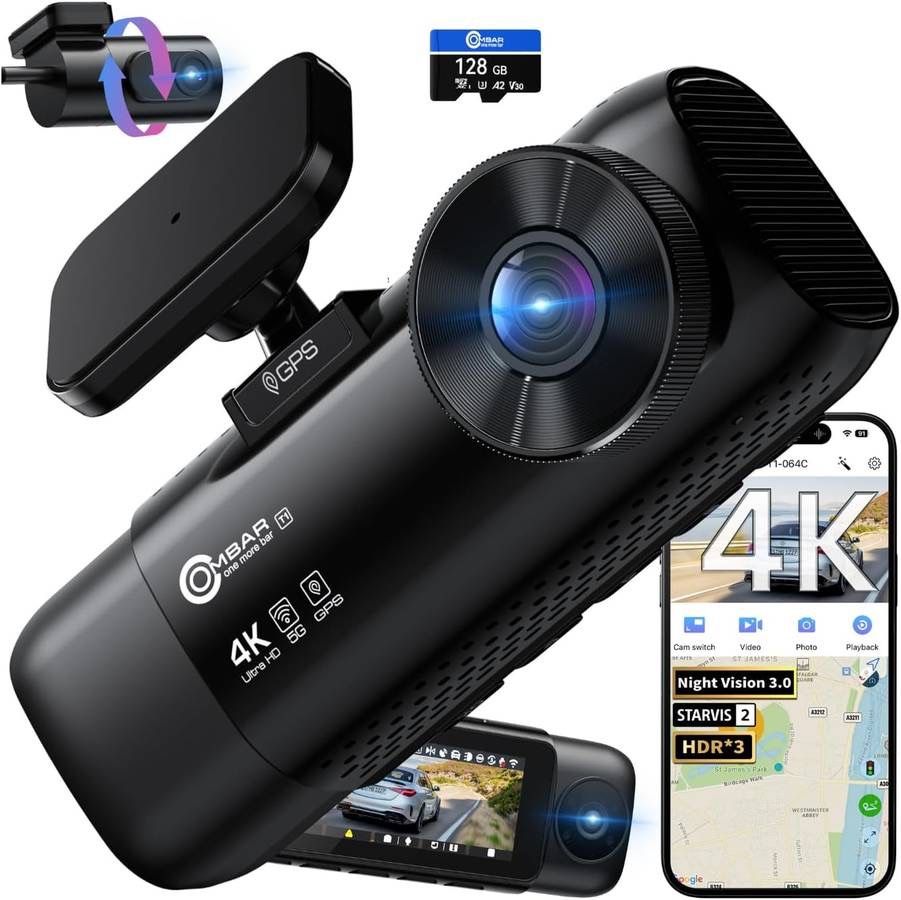 new 4K 3 Channel Dash Cam, STARVIS 2 IMX678 Sensors, Free 128GB Card, 2025 New Full Color HDR Night Vision, 4K+1080P+1080P Triple Car Camera,5G WiFi,