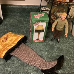 A Christmas Story Package Including Christmas Story 10" Talking Ralphie Doll Action Figure, Night Light Famous Leg And Christmas Stocking 