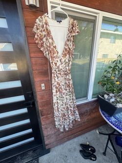 Brown floral wrap dress size L