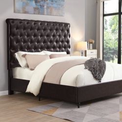NEW QUEEN AND KING BROWN LEATHER 6 FT TALL BED WITH MATTRESS AND BOXSPRING INCLUDING FREE DELIVERY- BEDROOM FURNITURE SECTIONAL SOFA AND MORE 
