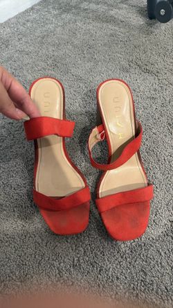 Unisa red-orange Suede Double Strap Heeled Sandals
