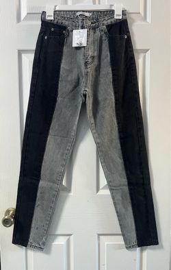 Two-Tone High-Waist Skinny Jeans with Tags