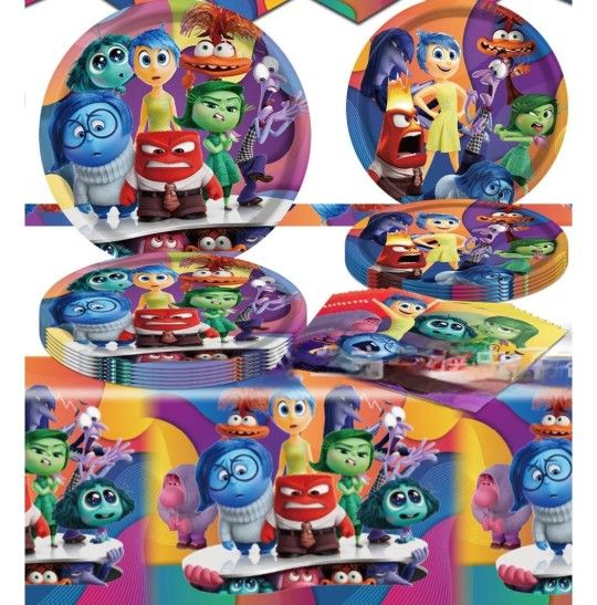 Inside Out party 20 paper plates, 20 napkins, and a tablecloth