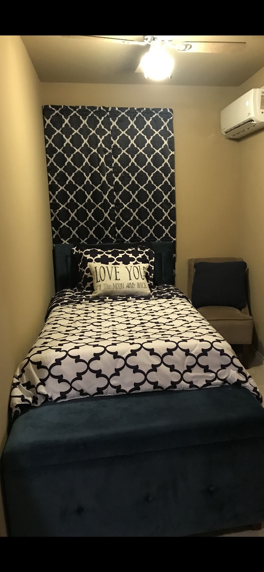 Blue Beautiful Twin Bed with Ottoman Storage