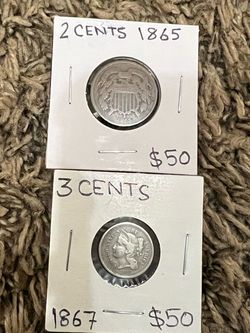 2 cents 1865 & 3 cents 1867