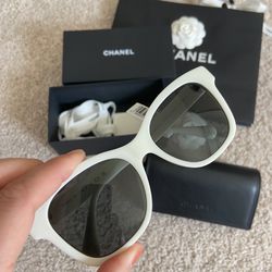 Chanel white frame square sunglasses