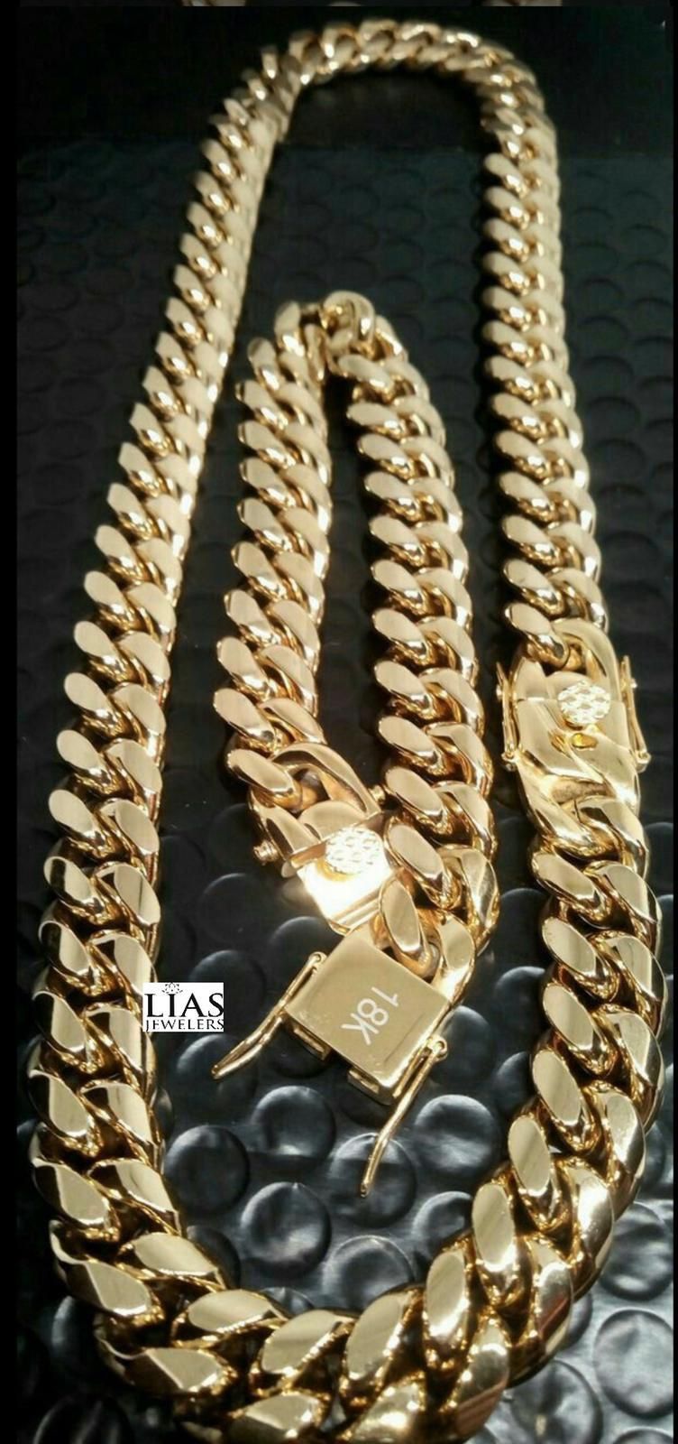New 18k Yellow Gold Cuban Link Chain And Bracelet