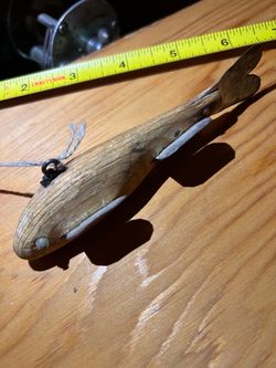 Vintage fishing wood decoy with glass eyes