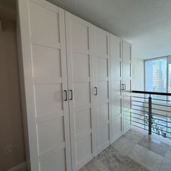 Custom IKEA PAX Wardrobe Set – White – Modern Doors – Automatic Lighting + Drawers + Pull-Out Trays