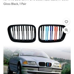 Astra Depot Dual Slats ABS Front Kidney Grill Grille for 1(contact info removed) BMW E46 Sedan 328i 325i, M-Color Gloss Black, 1 Pair


