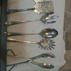 Vintage Six Piece Studio Silver Smith Serving Set Silver Plated Solid And Cake Utensils