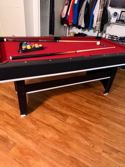 Pool Table with Balls and Cues
