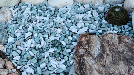Green and white landscaping rocks