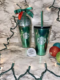 Starbucks Glass Green Cup With Lid and Straw, Christmas Gift