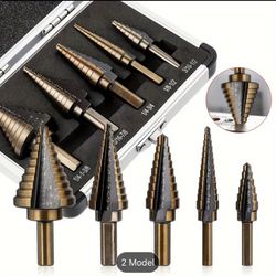5pcs Titanium Multi-Step Drill Bit Set with Automatic Center Punch - Precision Woodworking & Metal Drilling Tools, Durable Hole Saw Kit 
