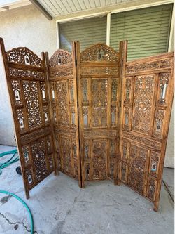 Vintage Hand-Carved Wood Folding Room Divider – 5 Panel