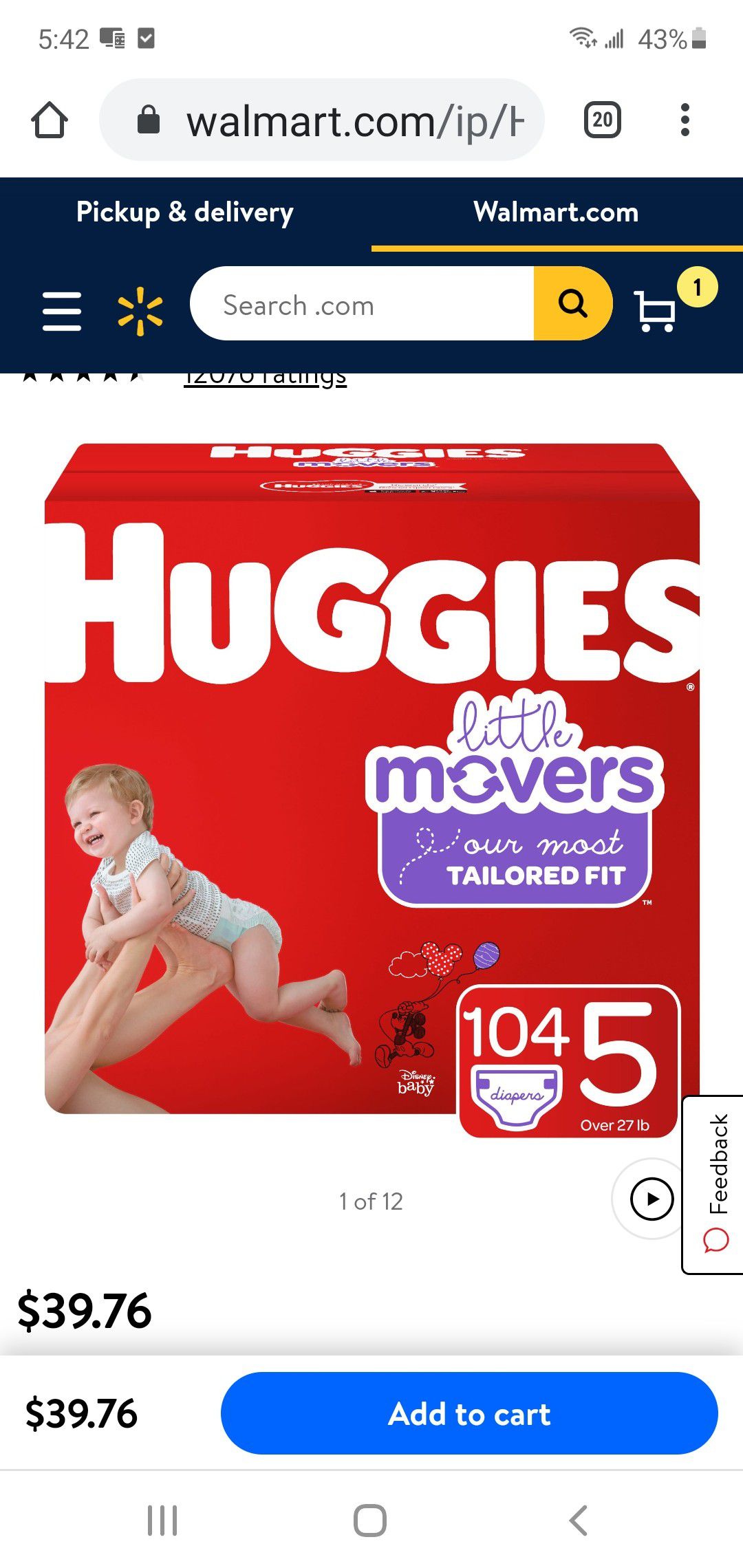 Huggies Little Movers Baby Diapers, Size 5, 104