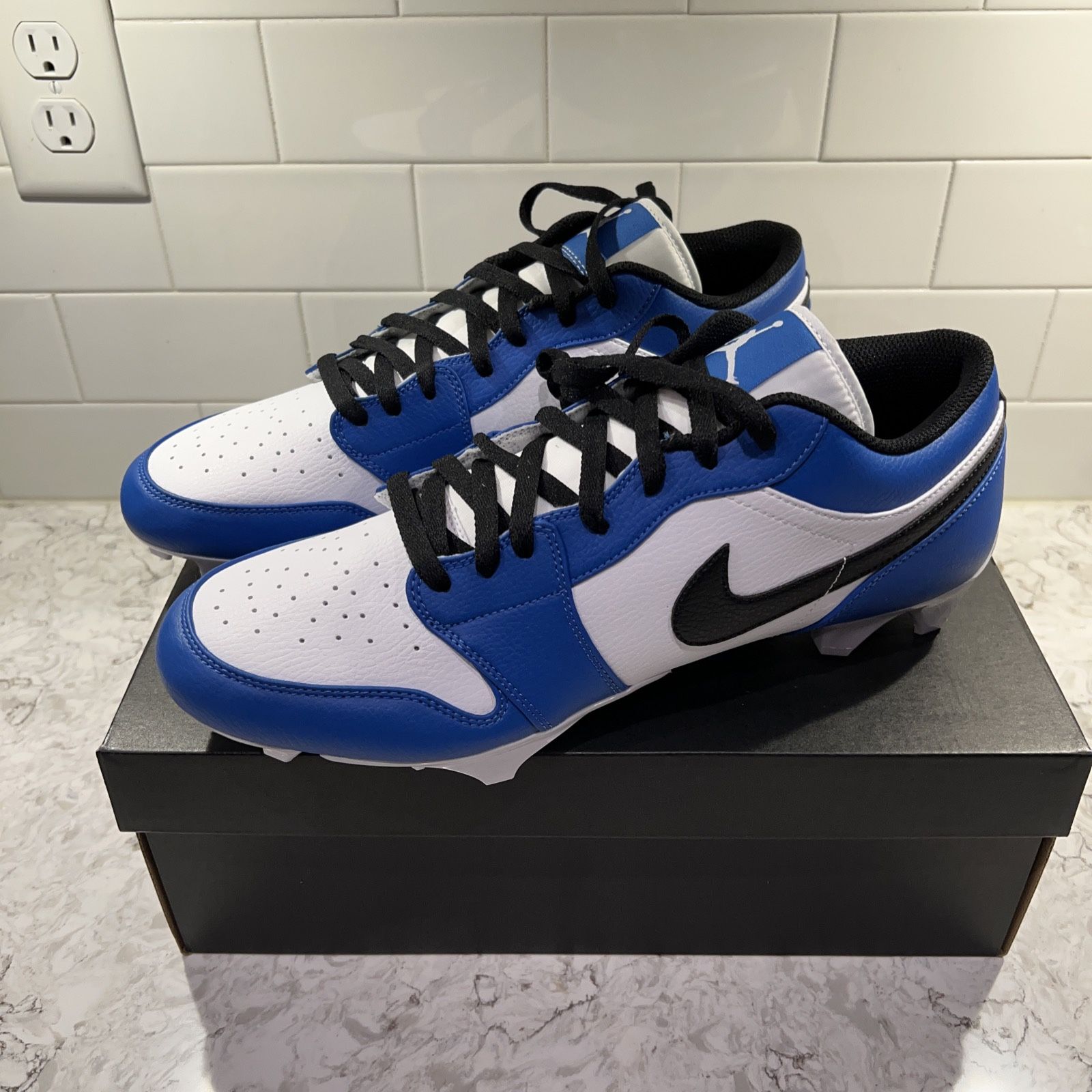 Jordan 1 Football Cleats Low TD Royal Blue Black White FJ6245-104 Men's Size 14