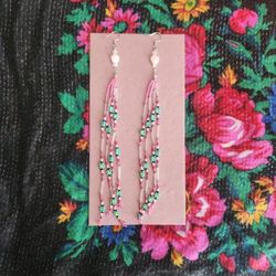 Pink / Turquoise Flower Bead Earrings