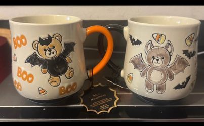 Set of 2 Halloween Teddy Bear "Boo" Ceramic Coffee Mugs 15oz