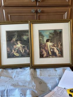 Roman Style Painting, Two For $40 Gold Trim In Excellent Condition