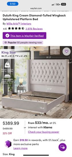 King tufted bed frame