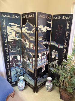 Vintage 4-Panel Chinese Coromandel Lacquer Room Divider