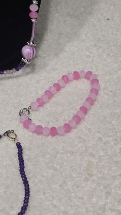 Pink And Purple Necklace , Bracelet And Earrings Set 