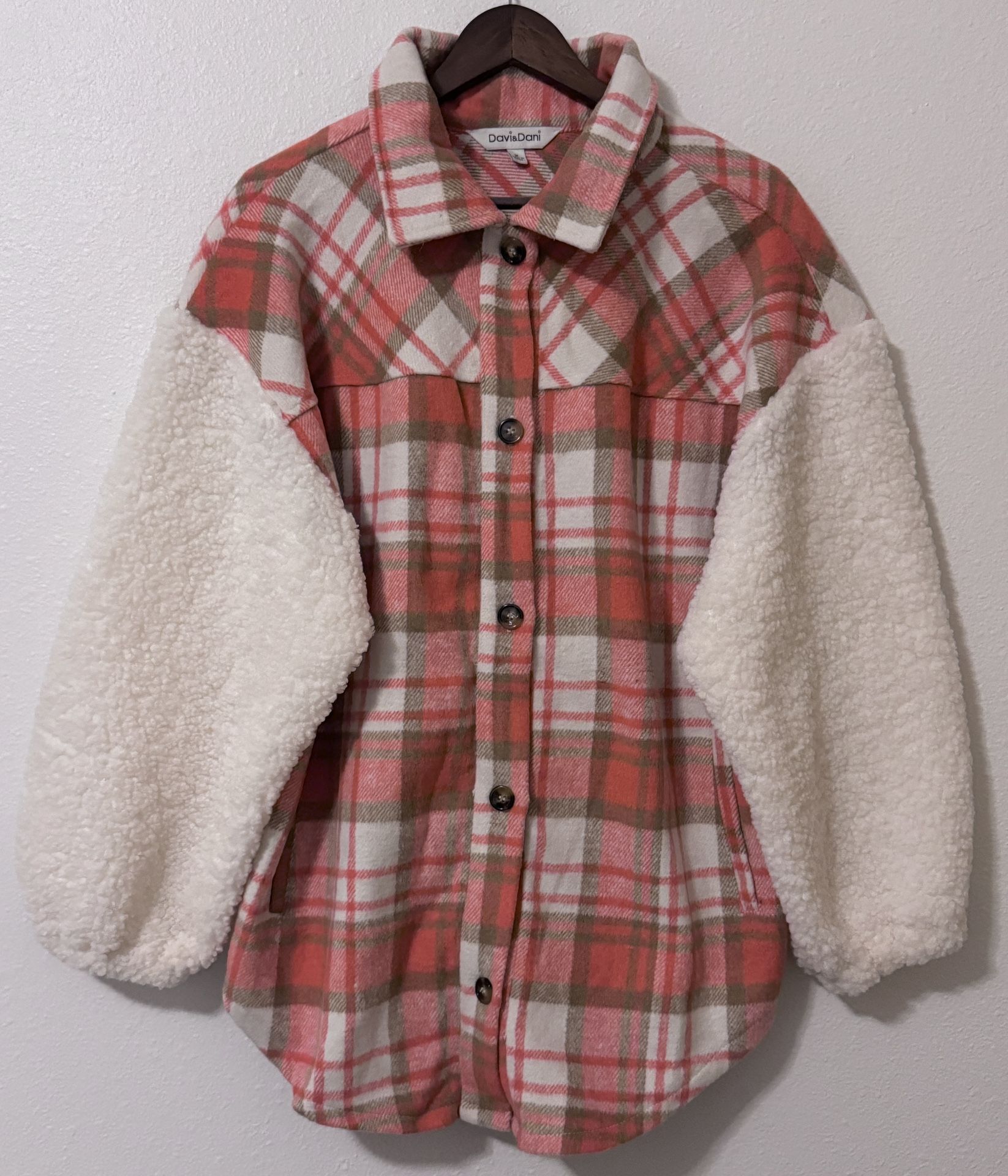 Davi & Dani Somewhere in Seattle Plaid Teddy Sleeve Shacket Oversized Medium