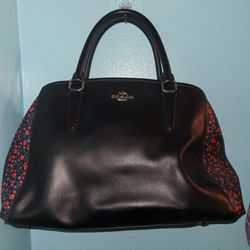 COACH Black Leather Floral Design Handbag F59442