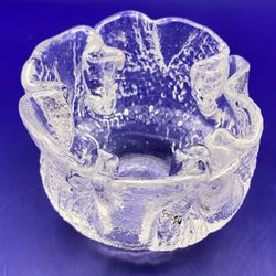 VTG Scandinavian Swedish 1970’s Freeform Textured Folded Handkerchief Art Glass Votive Holder 2-3/4”
