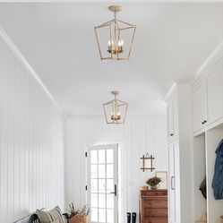 Brand New (2) Modern Lantern Chandeliers 4-Light Ceiling Cage Hanging Lights White Gold Pendant Light Fixtures for Kitchen Island Dining Room Farmhous