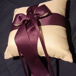 White Satin & Purple Bow Wedding Bear Ring Pillow