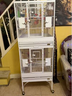 Strong white metal double bird cage