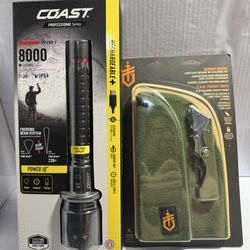 Outdoor Camping Gear Combo Coast 8000 Lumens LED Flashlight AND Gerber Beanie EAB Pocket Set