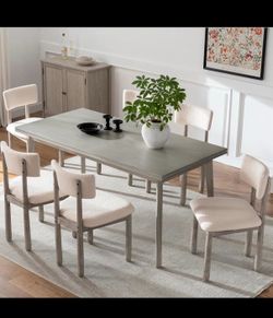 New in box 62.99" Solid Wood Dining Table, French Country Farmhouse Table for 4-6 People, Vintage Ki