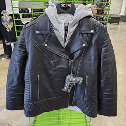 Ladies Z1R leather Jacket With Removable Hoodie