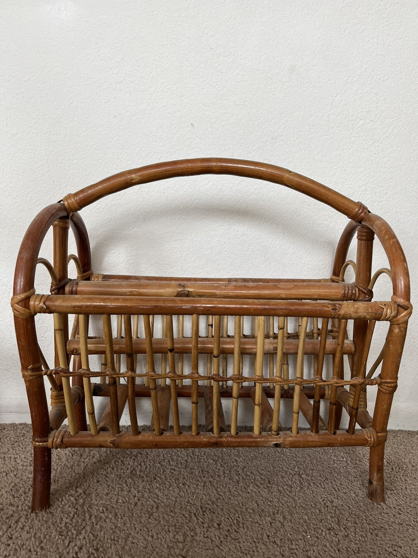 Vintage Bamboo Rattan Magazine Book Rack