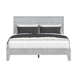 Payne Luxe Queen Platform Bed with Headboard, Concrete Cool Gray