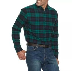 Croft & Barrow Extra-Soft Flannel Button-Down Blue and Green Plaid Shirt Men's Size S XL