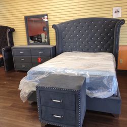 GREY VELVET BEDROOM SET