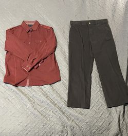 Men's Red Button-Up Shirt + Black Cargo pants