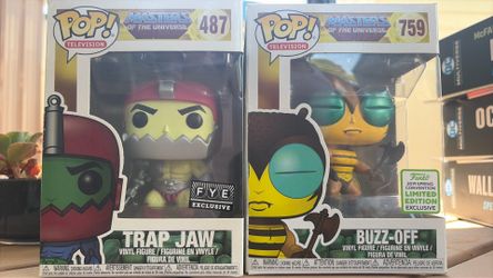 Motu funko pops; Trap Jaw (FYE edition) and Buzz-Off