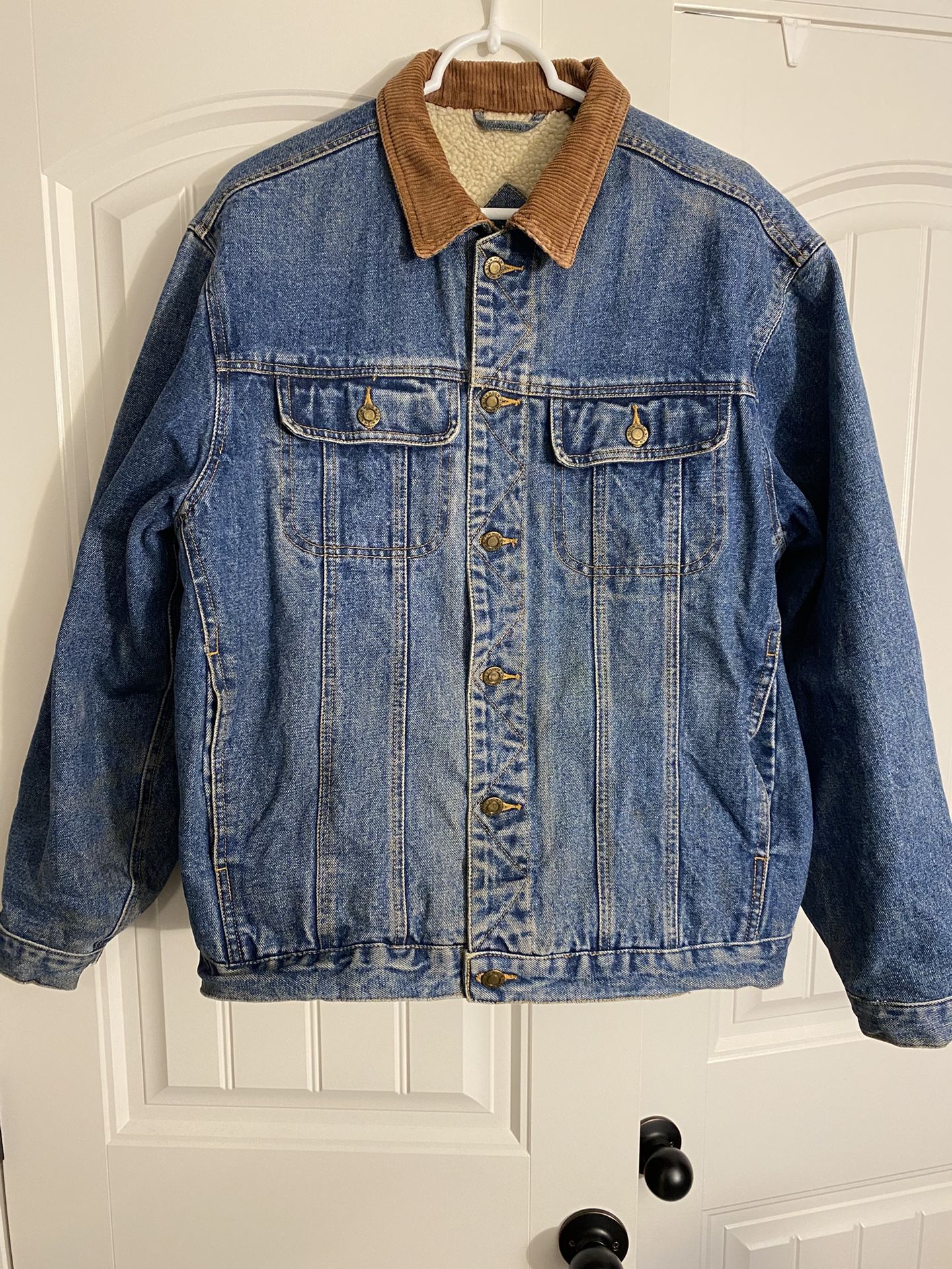 Vintage High Noon Men’s Medium / Reg Blue Denim Sherpa Lined Corduroy Collar Jean Jacket Coat