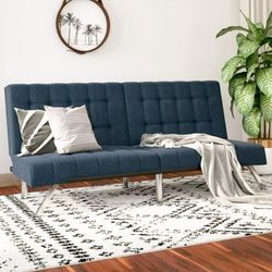 Navy blue tufted fold flat sleeper sofa


