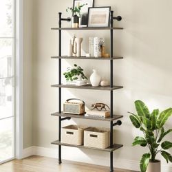 Wall Mounted Bookshelf, 5 Tier Industrial Open Vintage Bookcase

