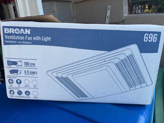 New Broan 696 Bathroom Ventilation Fan with Light - 100 CFM Open Box