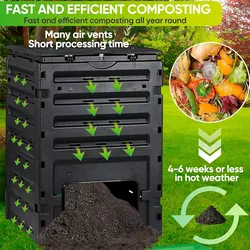 120 Gallon Compost Bin, Outdoor 450 L Garden Composter, Large Capacity BPA Free Material for Fast Creation of Fertile Soil, Easy to Assemble, Black (B
